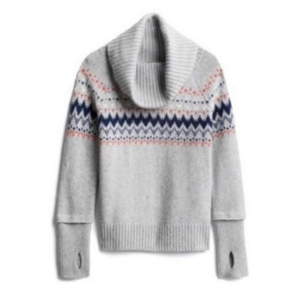 Market & Spruce Sharon Grey Cotton Thumbohole Fair Isle Cowl Neck Sweater M